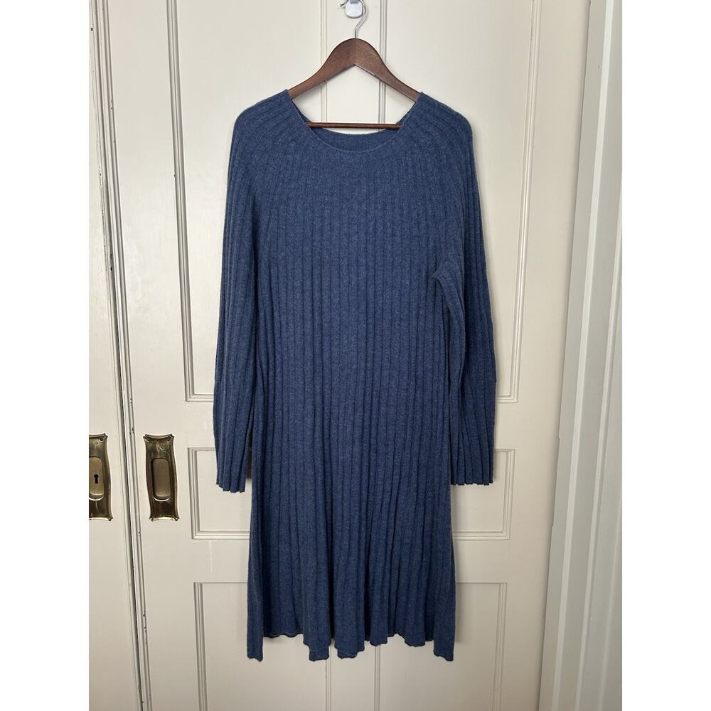 Sundance Cashmere Pleated Knit Midi Sweater Dress Womens Size XL Blue Soft